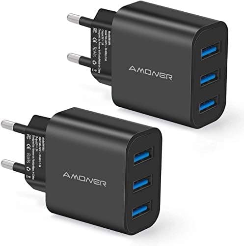 Carregador USB de parede com 3 portas, carregador USB 3A, uma corrente máxima de 2,4 A carregador móvel para todos os tipos de telemóvel 2 pacotes