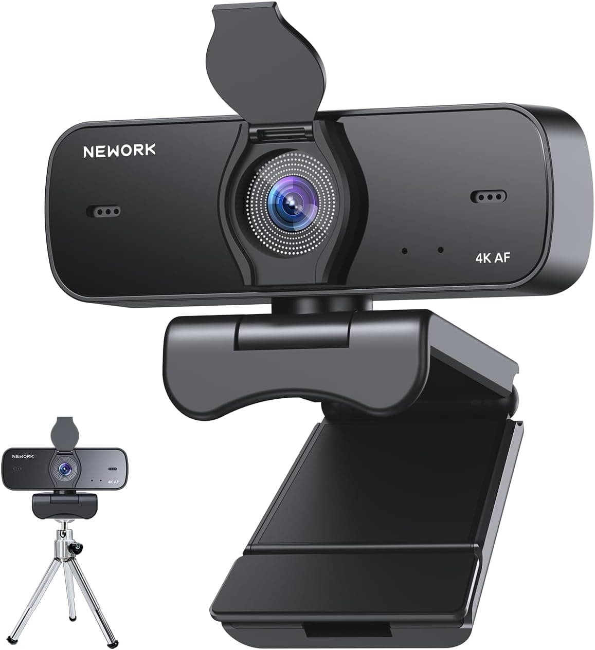 NEWORK EasyCam 501 | Webcam 4K UHD com sensor Sony, focagem automática, cobertura de privacidade, microfone duplo e tripé incluído