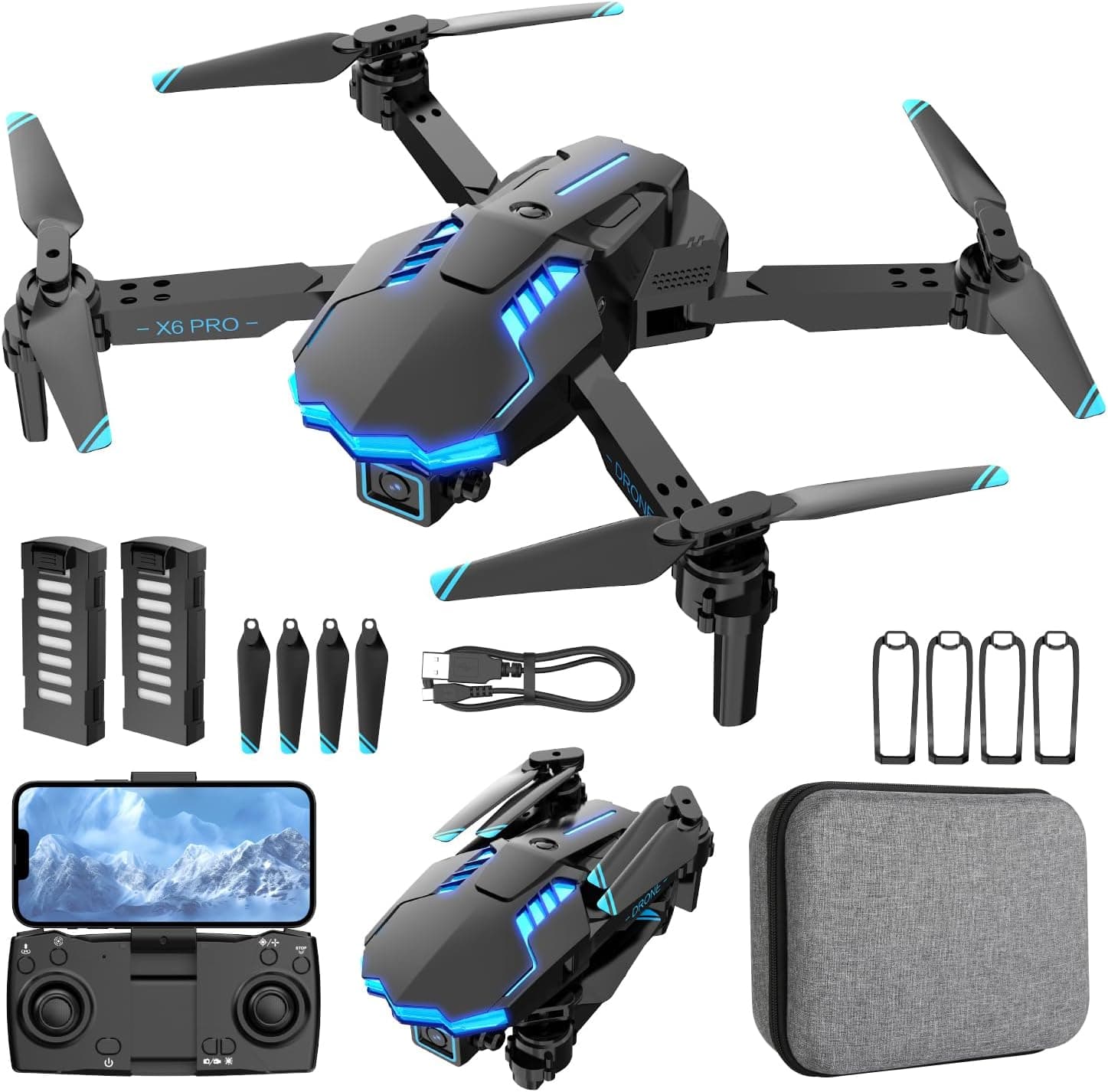 Dron com câmara 1080P para crianças e adultos, drone FPV com 30 min de voo/alta retenção RC Quadcopter para iniciantes, brinquedos de presente para crianças (Black)