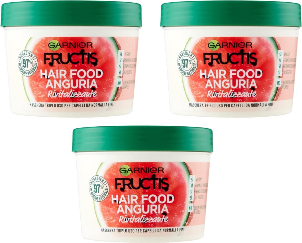Garnier Fructis Hair Food Revitalizante Melancia, Spray 3 em 1 para Cabelo Fino, Condicionador, Máscara e Tratamento Leave-In, 97% Ingredientes de Origem Natural, Sem Silicone, 390 ml x 3