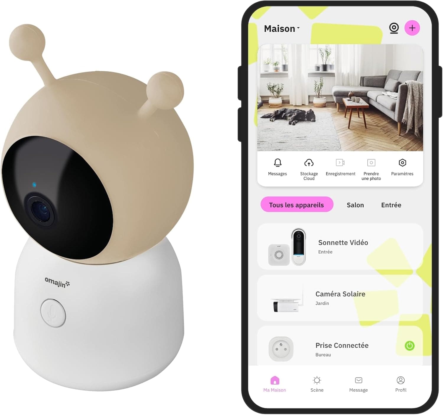 OMAJIN by Netatmo, Câmara de vigilância inteligente 2K HD, visão noturna, alerta choros, áudio bidirecional, músicas, ruído branco, luz, medidor de humidade/temperatura, SD/Cloud