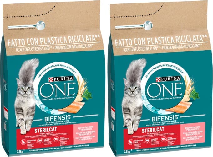 Purina ONE Bifensis Comida ração para gato esterilizado adulto com salmão, saco de 2,8 kg