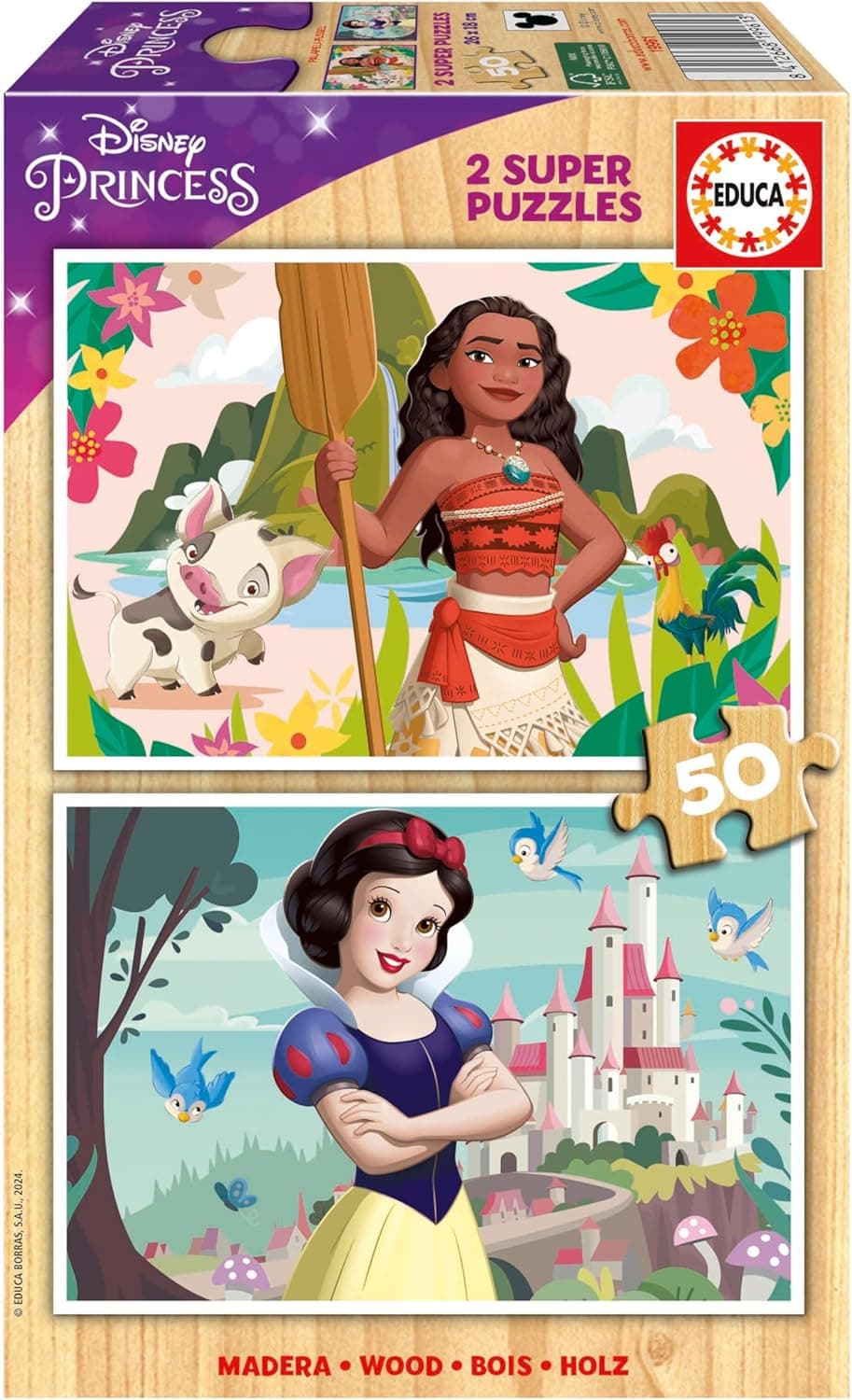 Educa Disney Princess | Conjunto de 2 puzzles de madeira com 50 peças cada para crianças