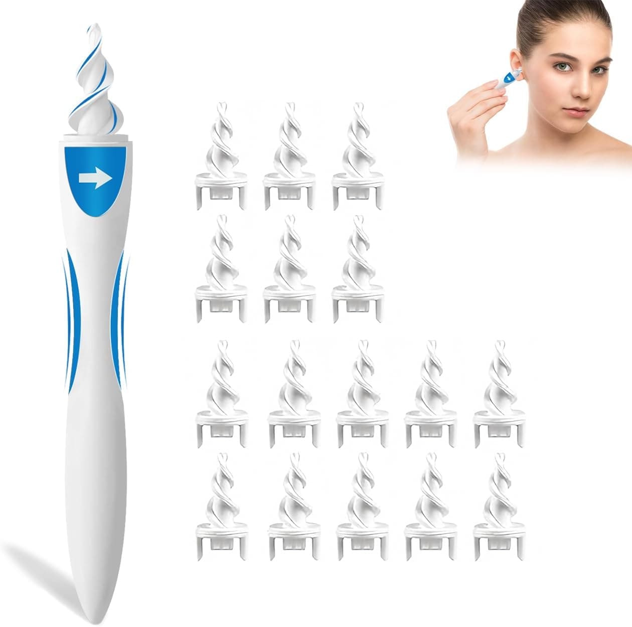 Limpador de ouvidos para adultos, com 16 suaves flexíveis 360 graus espiral silicone, remover cera orelhas, kit de limpeza de orelhas, limpeza de orelhas humanas para crianças e adultos, ferramentas