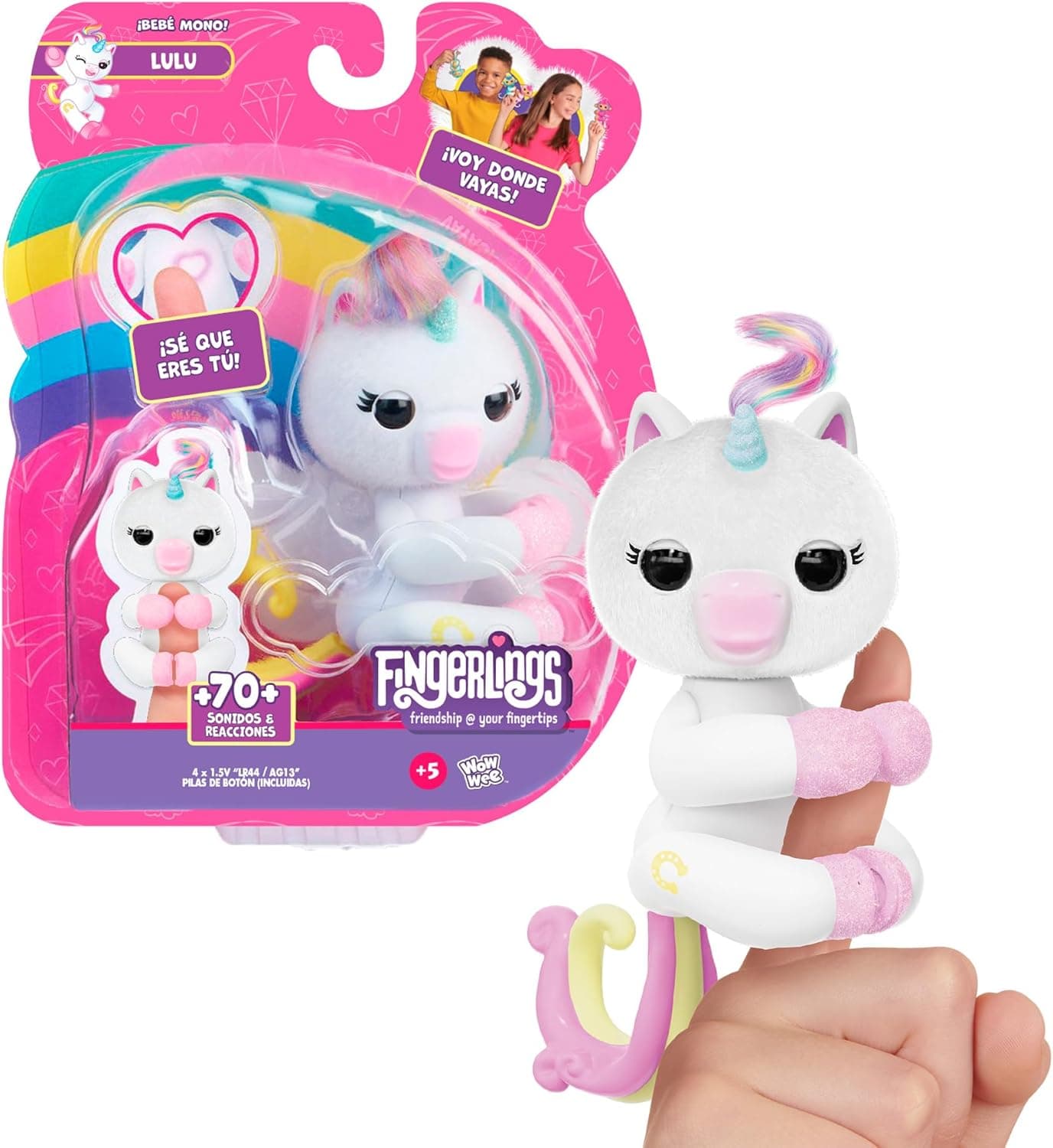 Bizak Fingerlings Unicornio Lulu | Unicórnio interativo com mais de 70 sons e reações e pelagem para pentear
