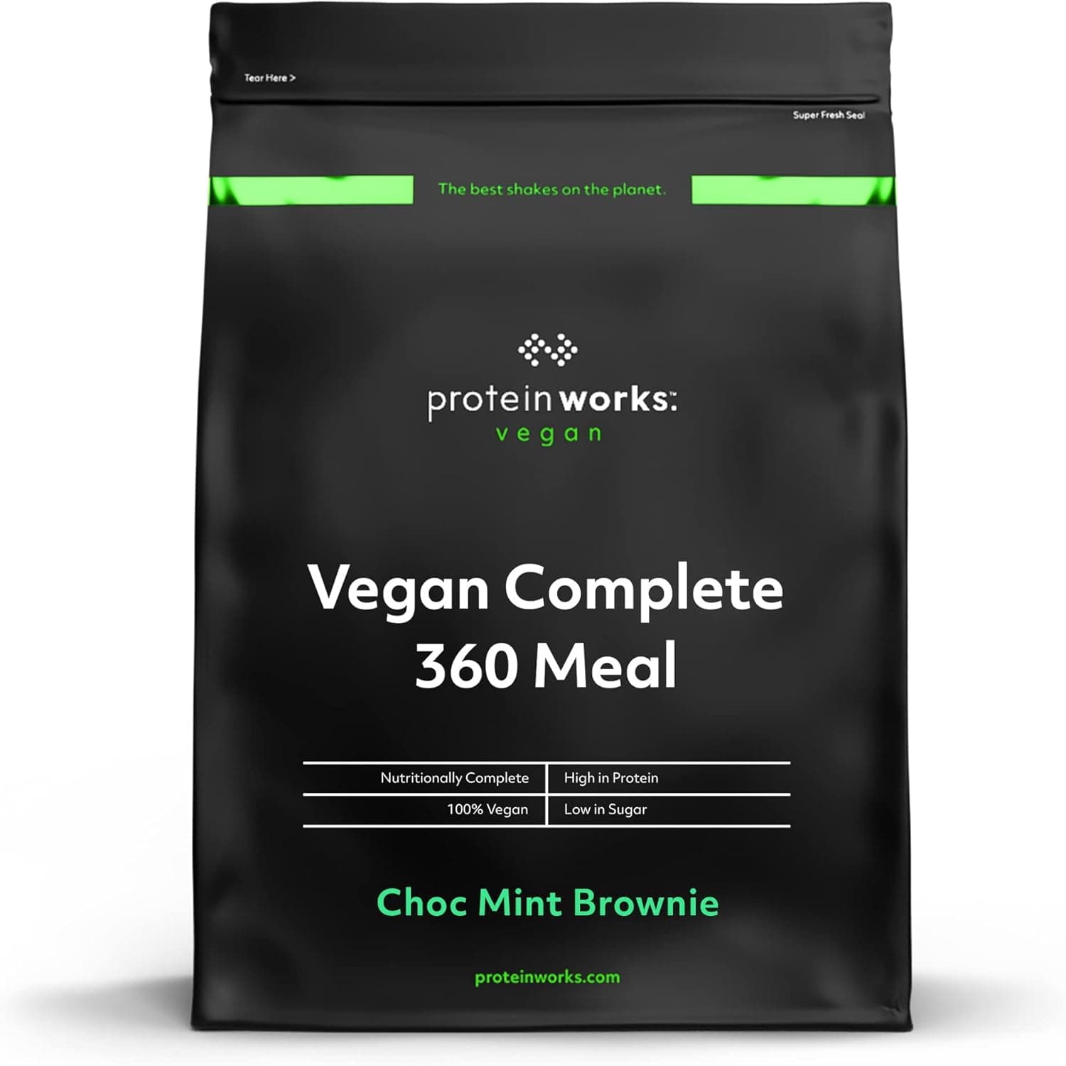 THE PROTEIN WORKS Complete 360 ​​Meal | Brownie de chocolate com menta | nutricionalmente equilibrado, 100% vegano, comida rápida e acessível, 500 g