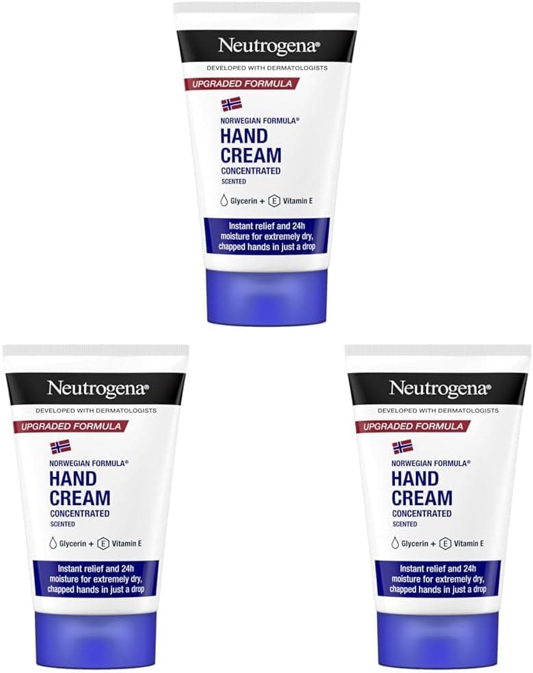 Neutrogena Creme de mãos concentrado com perfume (50 ml), creme de mãos reparador para peles sensíveis, creme para mãos rachadas e secas com glicerina e vitamina E (embalagem de 3)