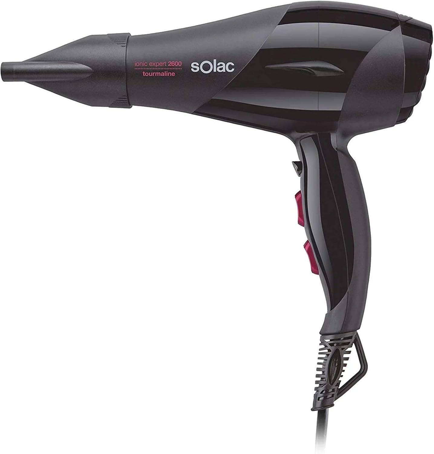 Solac SP7170 Expert 2600 Tourmaline - secador de cabelo 2600 W. Secagem ultra rápida. Função iónica. Botão ar frio. Proteção térmica. 2 concentradores. Difusor. Preto