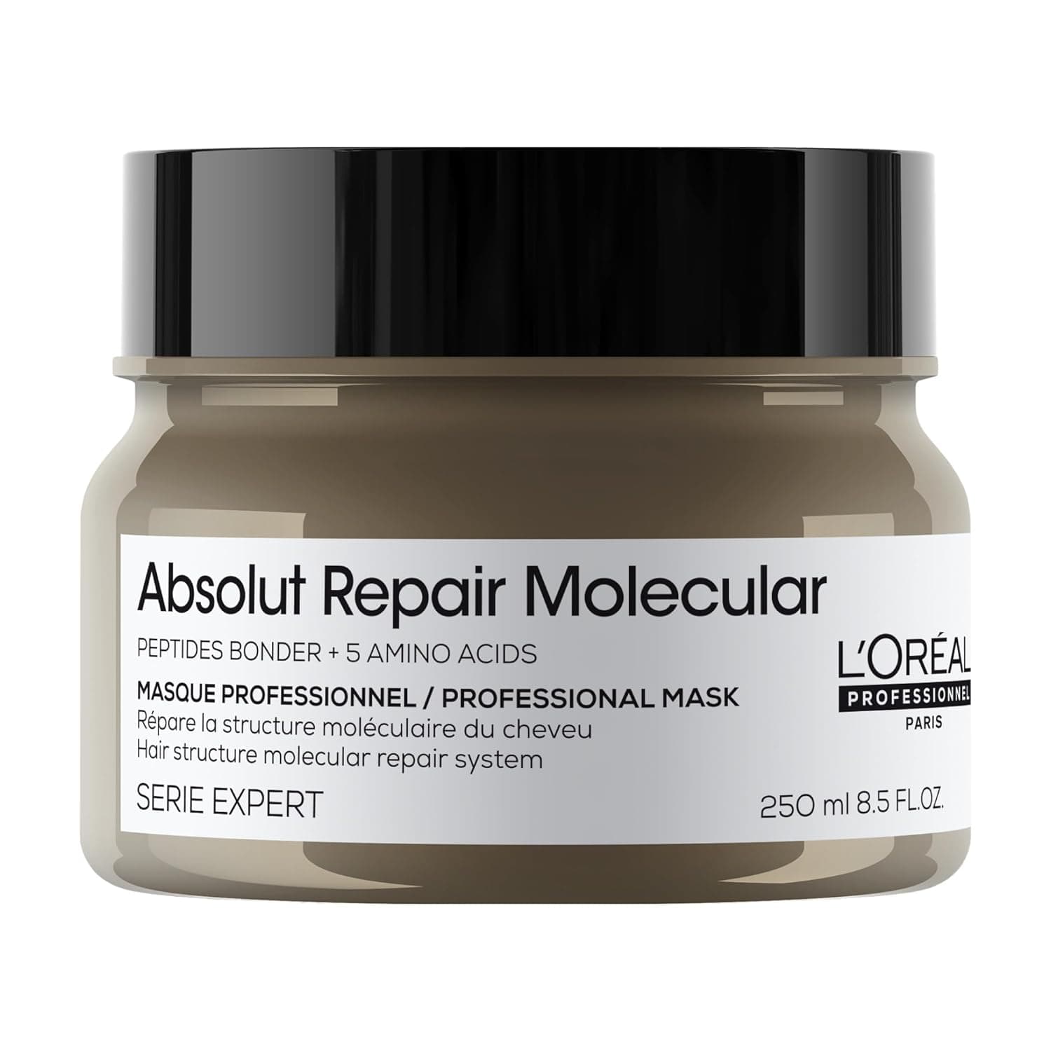 L'Oréal Professionnel, Máscara profissional concentrada, repara danos e fortalece o cabelo ao nível molecular, para cabelo danificado e seco, fórmula apropriada, Absolut Repair Molecular, 250 ml