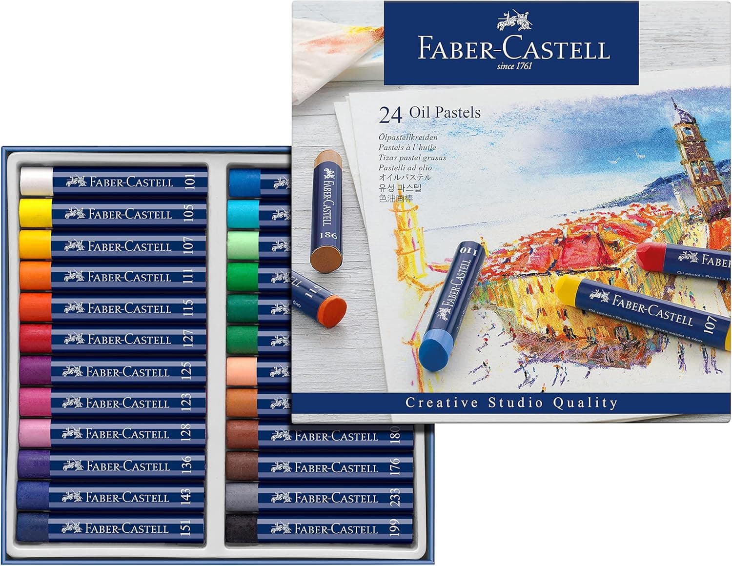 Faber-Castell 127024 - Estojo de cartão com 24 ceras pastel de óleo, multicolorido