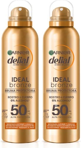 GARNIER DELIAL Spray Bronzeador de Alta Proteção FPS 50 Secagem Rápida para Corpo e Rosto, Muito Resistente à Água Sem Álcool 150 ml x 2