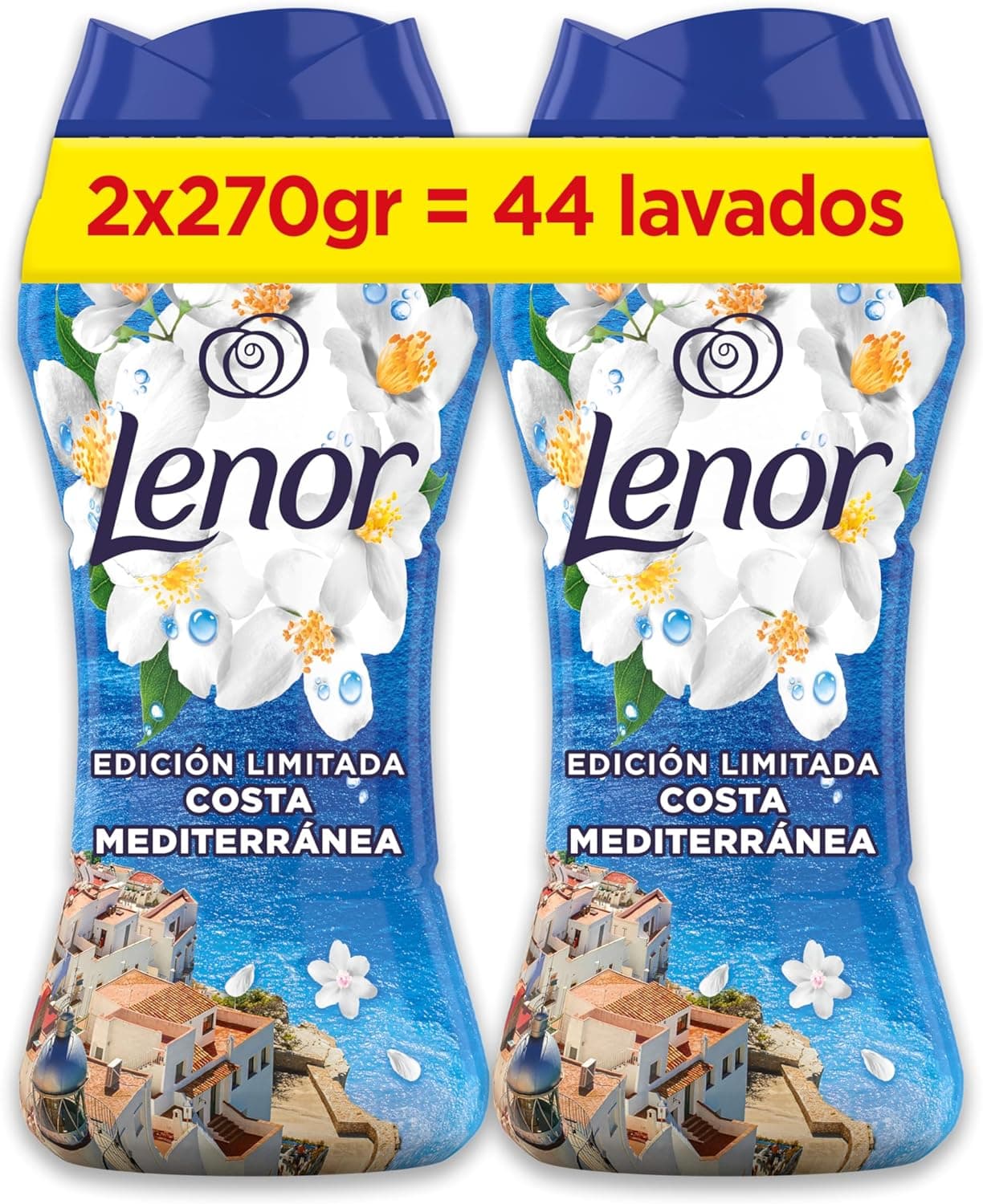 Lenor Pérolas de perfume para roupas, 44 lavagens (2 x 270 g), Brisa marinha e jasmim, edição limitada costa mediterrânea, Frescor ininterrupta até 12 semanas
