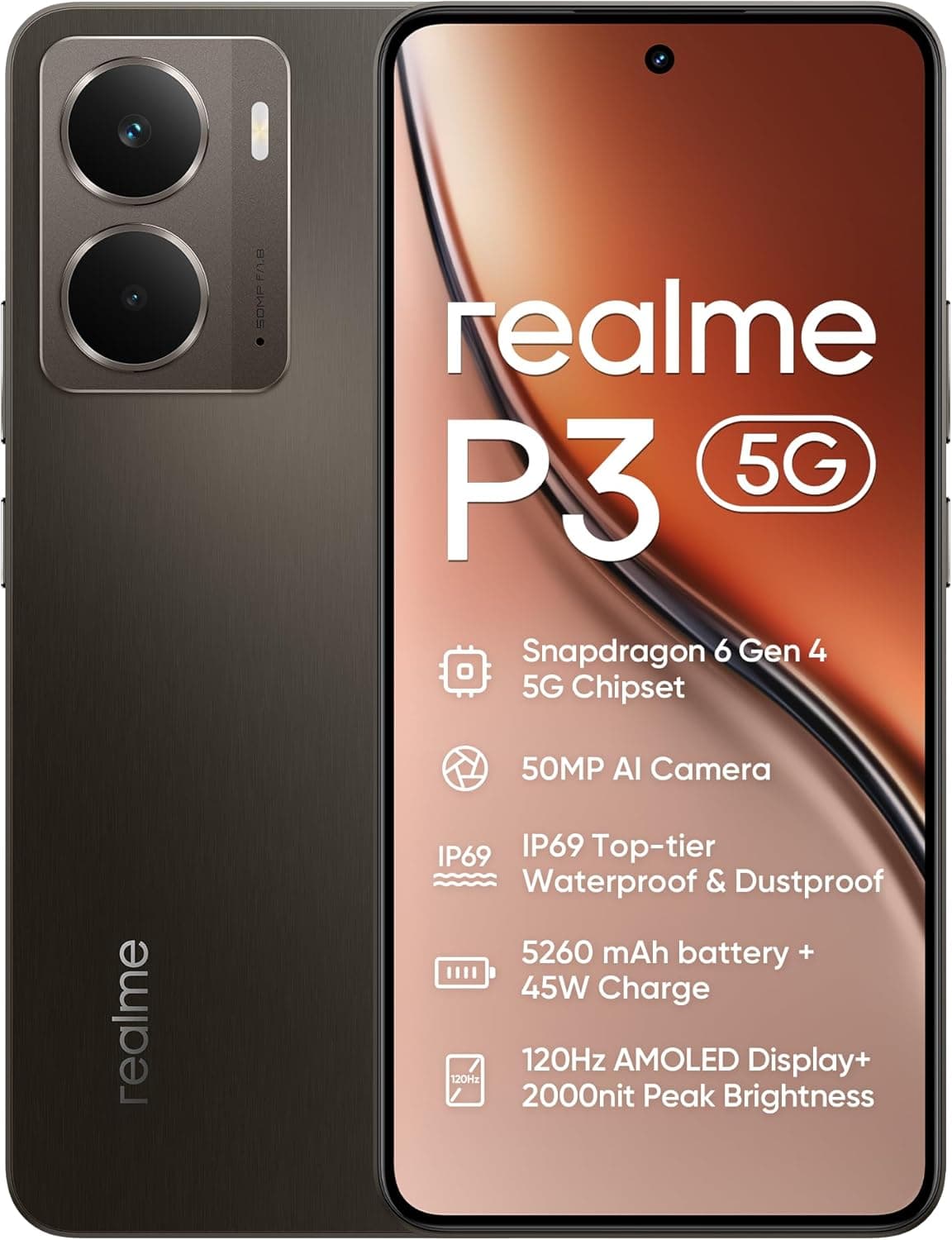 realme P3 5G | Smartphone 12 GB 512 GB com ecrã 120 Hz, câmara 50 MP e bateria 5260 mAh