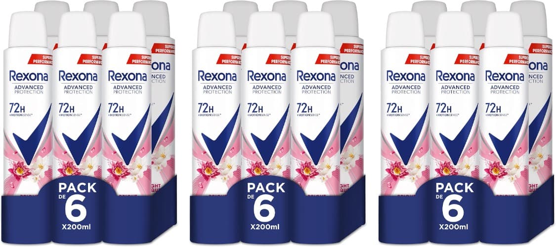 Rexona Desodorante aerossol Advance Protection Bright Bouquet 72 h para mulher 200 ml x 18