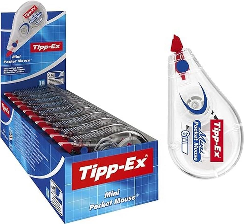 Tipp-Ex Mini Pocket Mouse fita de correção, 6 m x 5 mm, caixa de 10 unidades, ideal para escritórios, multicolorido