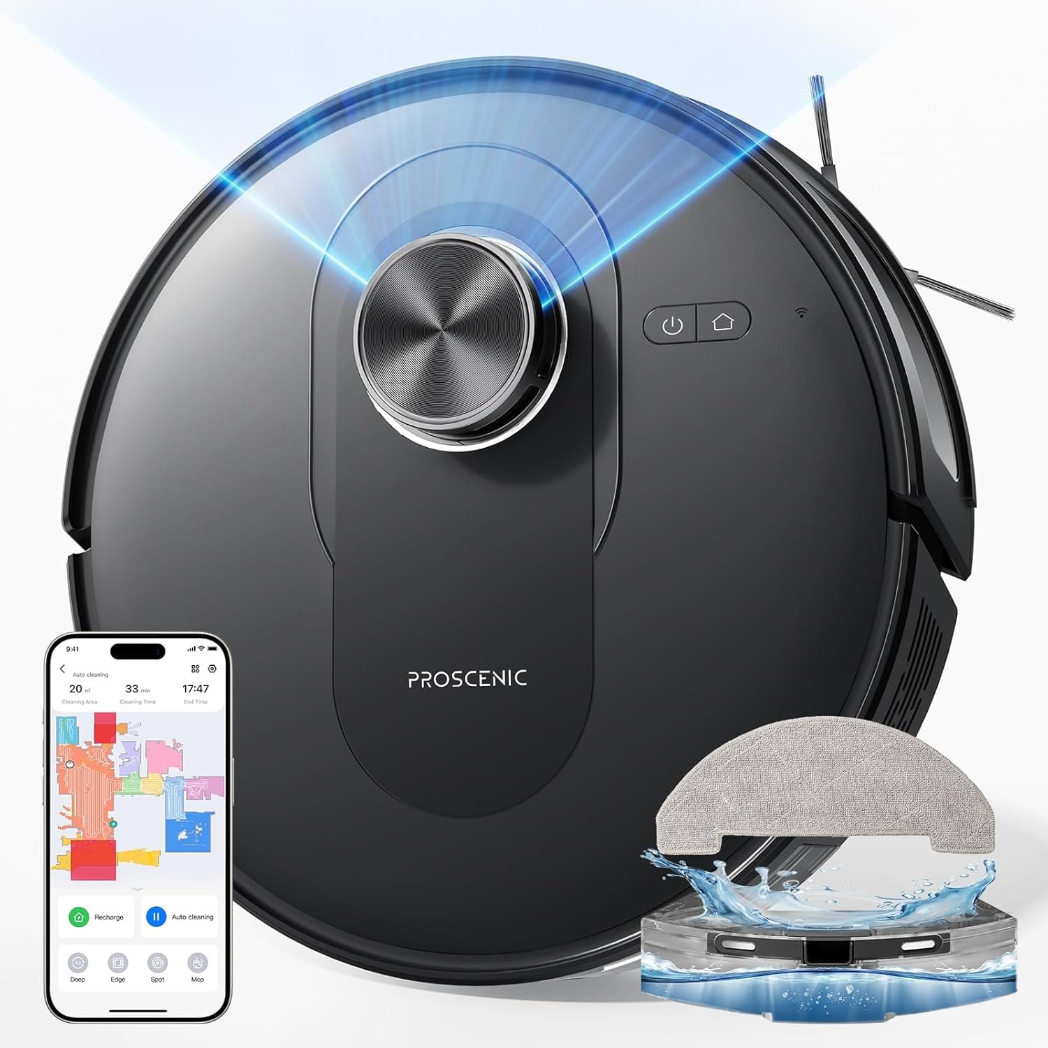 Proscenic Q8 Robot aspirador e esfregona de chão 2 em 1, potente 4200 Pa, 200 min de automonomia, navegação LiDAR mapeamento preciso, ideal para animais de estimação, controlo por Alexa, Google Home