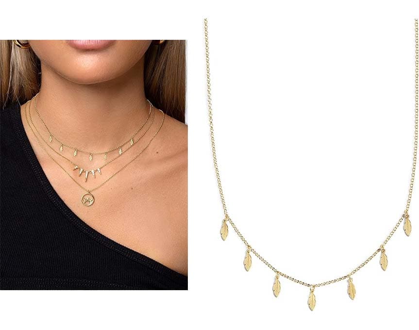 SINGULARU - Colar para mulher de latão com 7 mini folhas de tamanho único, banhado a ouro de 18 Kt
