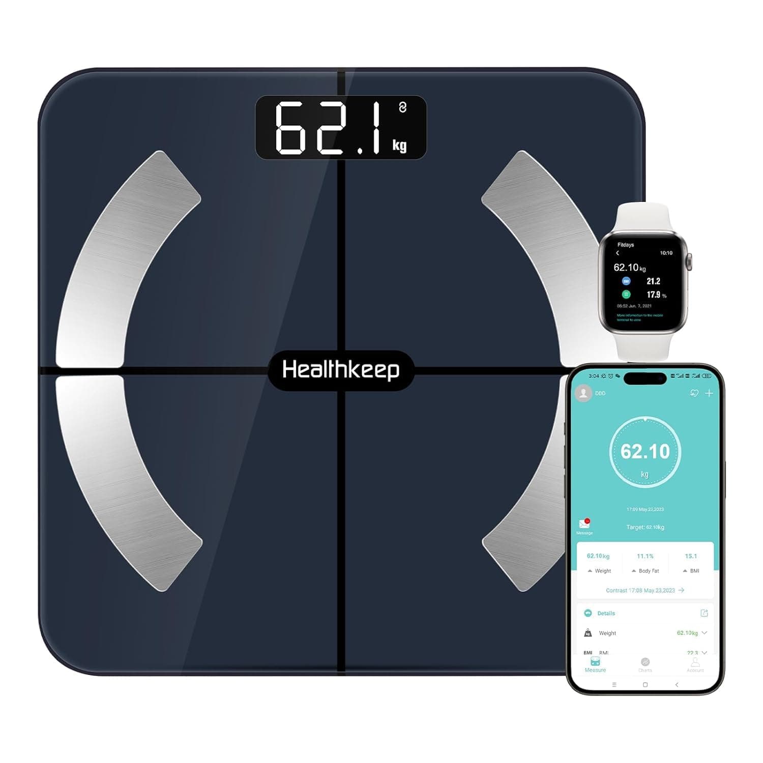 Balança de Gordura Corporal Digital, Wireless, com Análise de Composição Corporal (13 Funções), Suporta até 180 kg, Compatível com Android e iOS