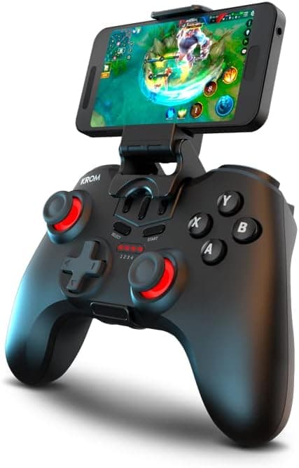 KROM Gamepad KENZO - NXKROMKNZ Gamepad com fios e sem fios, projetado para competição, botões configuráveis, PC, SWITCH, ANDROID, IOS, PS3, PS4, suporte para smartphone, preto