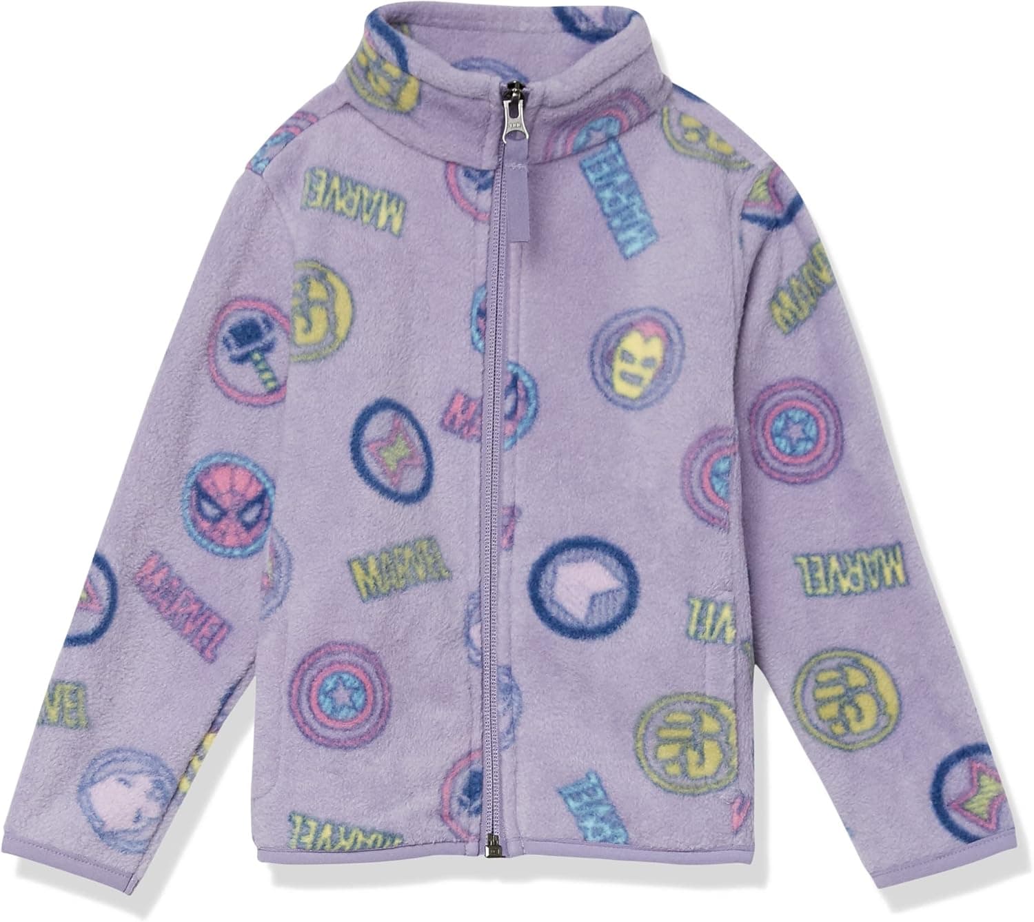 Amazon Essentials Casaco de forro polar com fecho de correr completo e gola Perkins para menina - Marvel