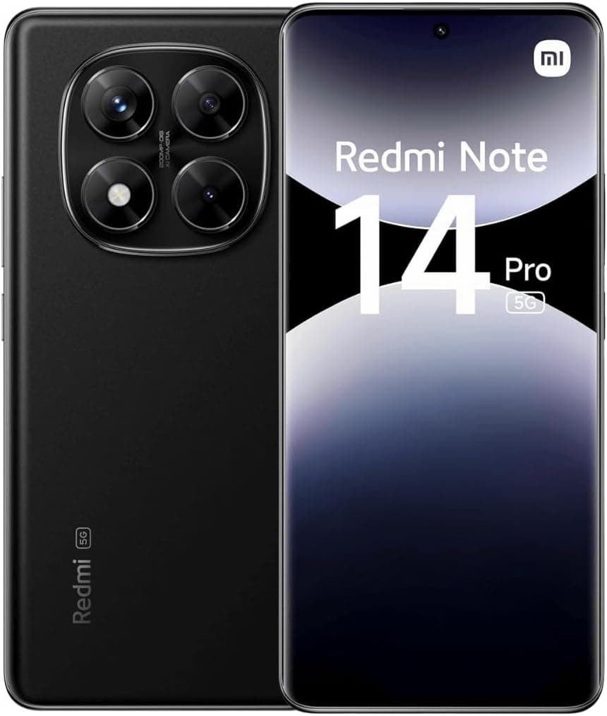 Xiaomi Redmi Note 14 Pro 5G, Smartphone de 8+256 GB, ecrã de 6,67" AMOLED FHD+ 120Hz, MediaTek Dimensity 7300-Ultra, câmara de 200 MP, 5110 mAh, carregador não incluído, preto