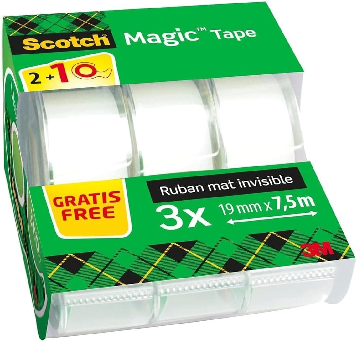 Scotch Magic | Fita adesiva invisível multiusos com 3 rolos de 19 mm x 7,5 m