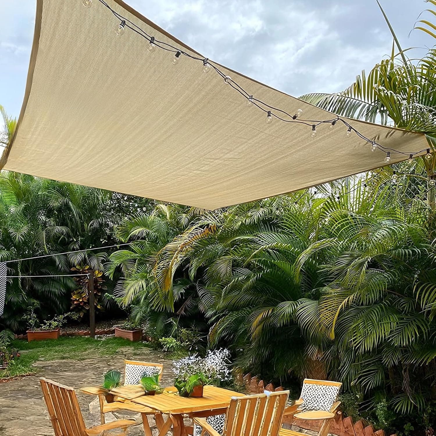 Toldo retangular para varanda, 4 x 3 m, cor creme, proteção solar, proteção contra o vento, toldo para dispensadores de sombra, jardim, varanda, terraço, tecido HDPE, inclui cordas de