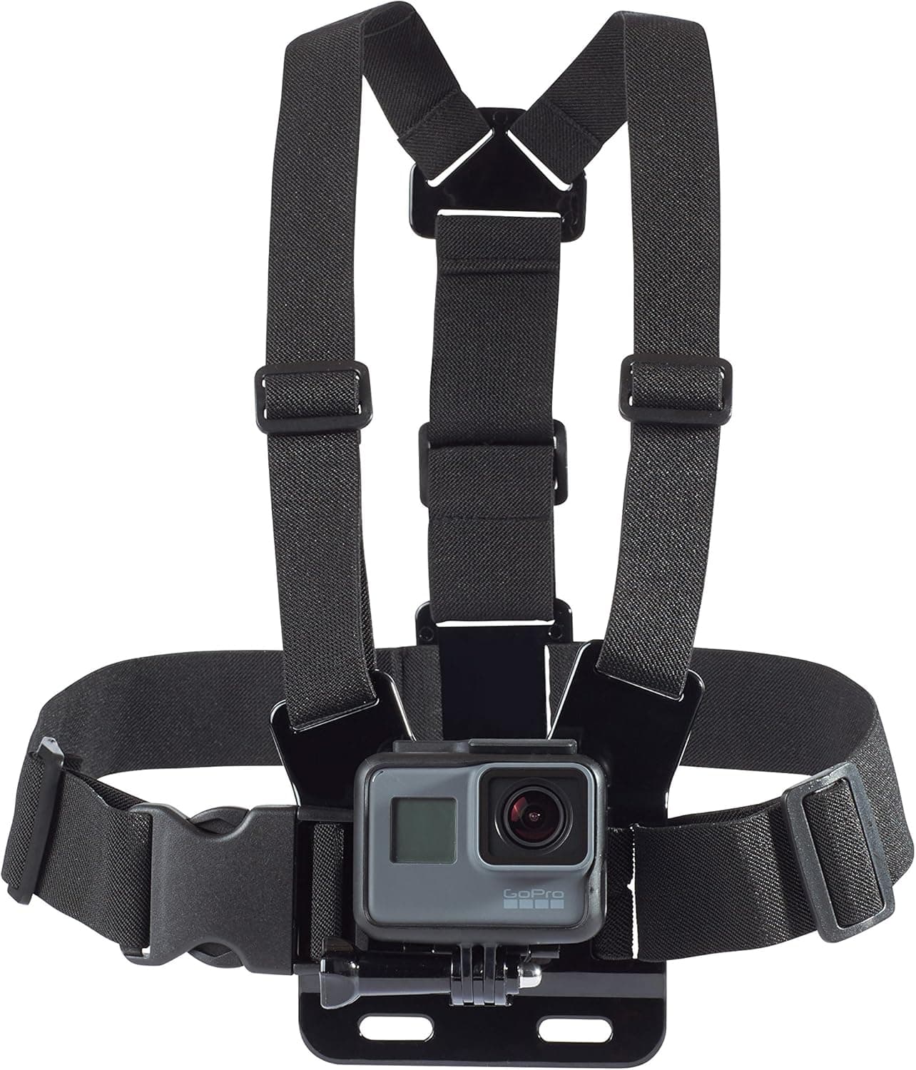 Amazon Basics Arnês de peito ajustável para GoPro e câmaras de ação, leve e confortável, preto