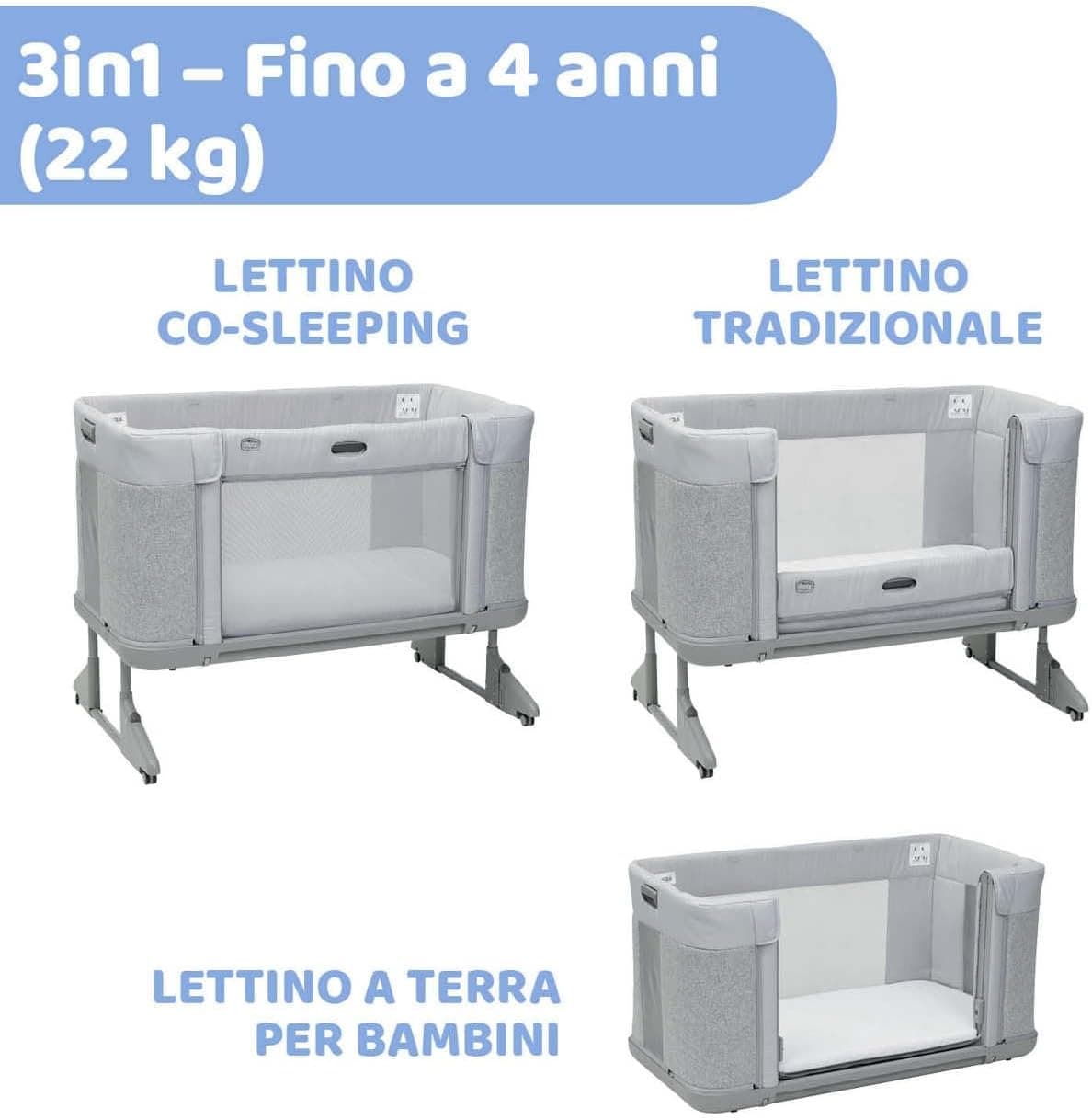 Chicco Next2Me Forever - Berço de bebé ao lado da cama, compatível com várias cama, berço de bebé 3 em 1, altura ajustável, boa circulação do ar, 4 rodas, colchão incluído