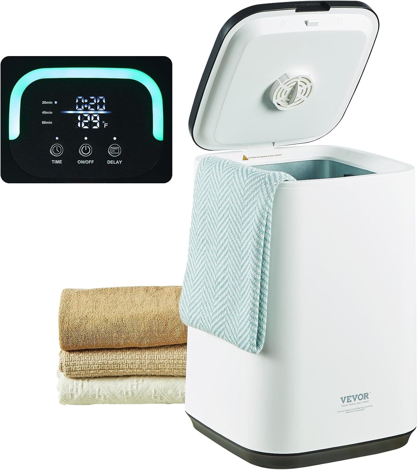 VEVOR Aquecedor de toalhas 20 L com ecrã LED e luz indicador em forma de U aquecedor de toalhas inteligente com temporizador ajustável para casa de banho, manta, pijama, desligamento automático,