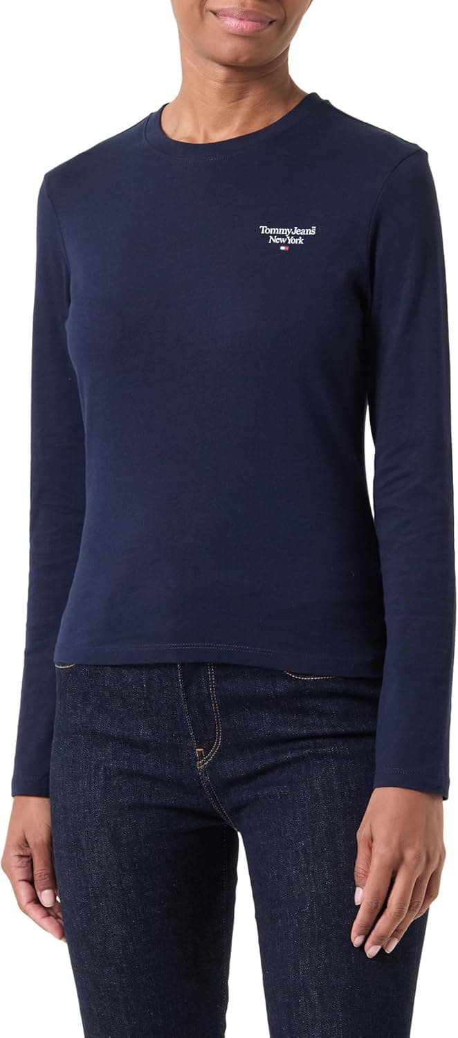 Tommy Jeans T-shirt de manga comprida mulher slim essencial logótipo de algodão