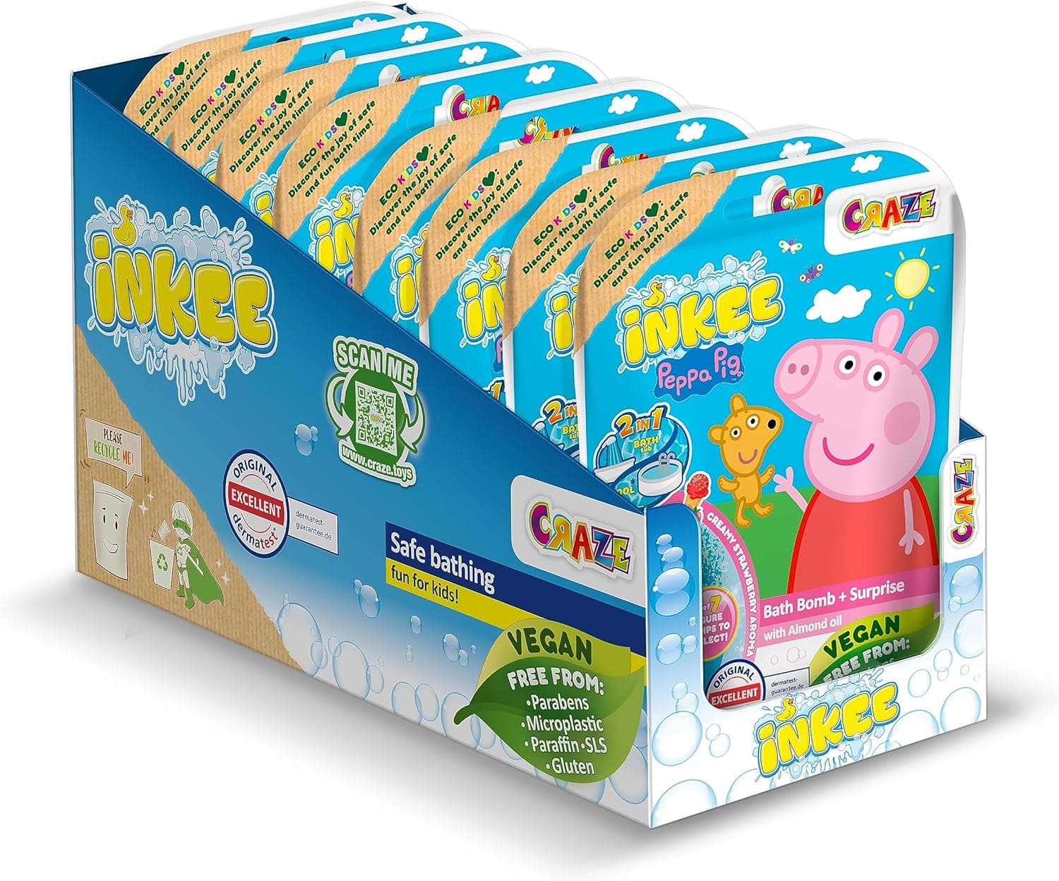INKEE Peppa Pig | Conjunto de 8 bombas de banho infantil com aroma a morango e brinquedo surpresa