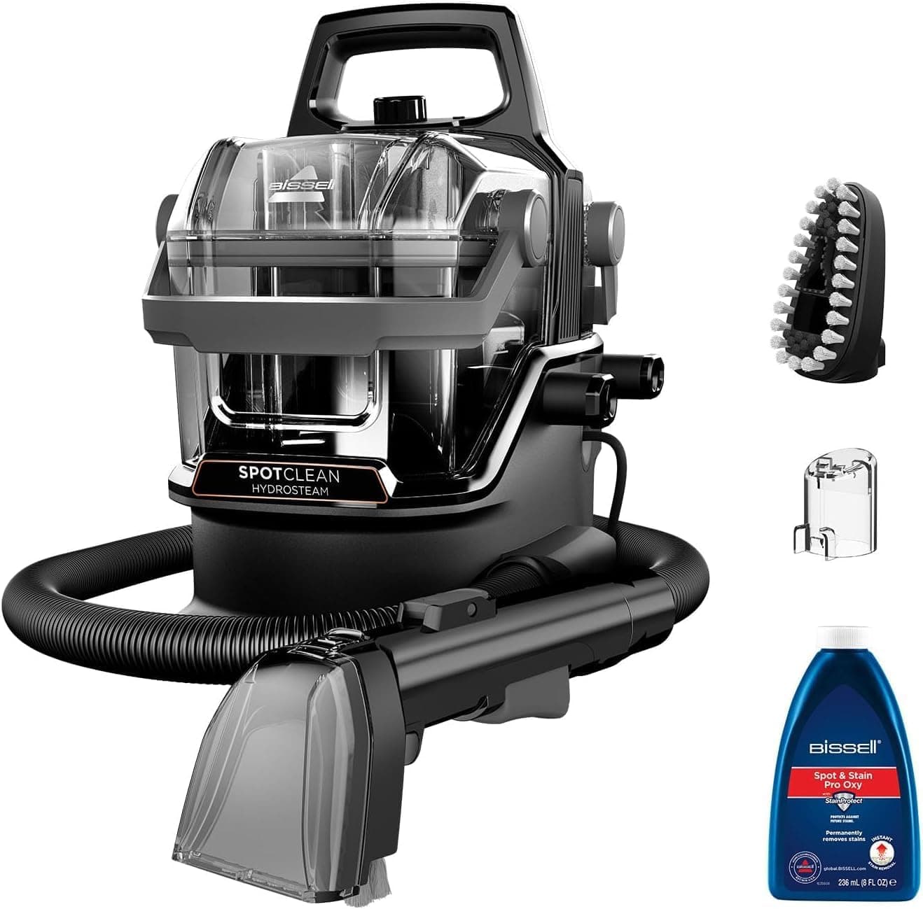 Bissell SpotClean HydroSteam, Aspirador de água tapeçaria, máquina de lavar aspirador com tecnologia HydroSteam, modo de vaporeta, limpador para tapetes, sofá, etc, motor potente de 1000 W, 3689N
