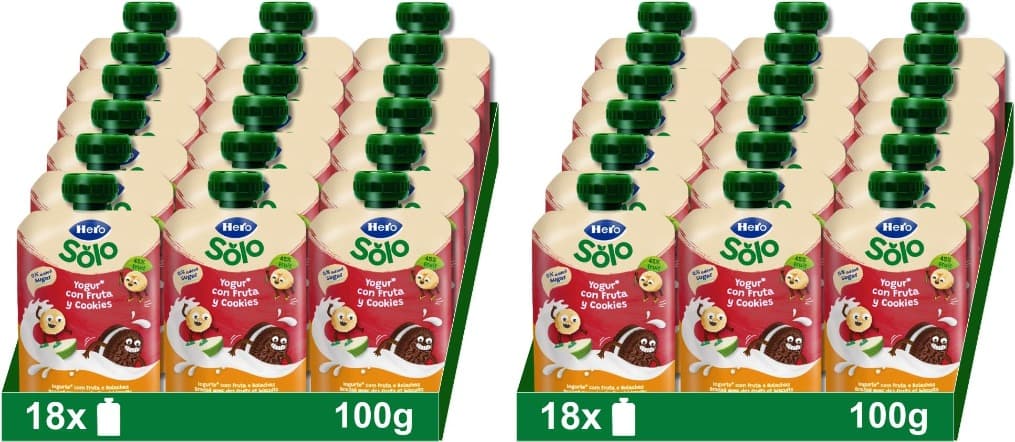 Hero - Sacos com iogurte grego, frutas e cookies, sem conservantes nem corantes, óleo de palma, glúten, nem açúcares adicionados, bebés a partir dos 12 meses, 100 g x 36