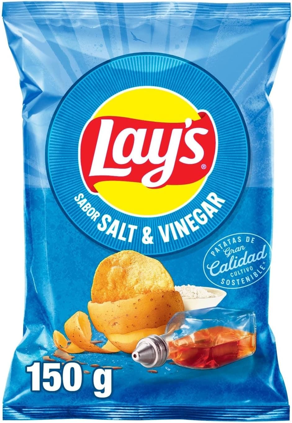 Lay's Vinagreta | Batatas fritas com sabor a sal e vinagre de cultivo sustentável, 150 g