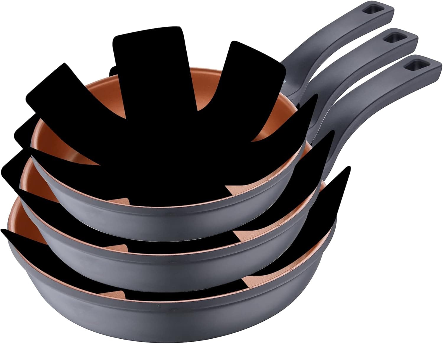 San Ignacio Bronze Conjunto de frigideiras | Conjunto de 3 peças de 20, 24 e 28 cm de diâmetro e 3 protetores | fabricados com alumínio fundido, frigideiras anti-aderentes, adequadas para todos os