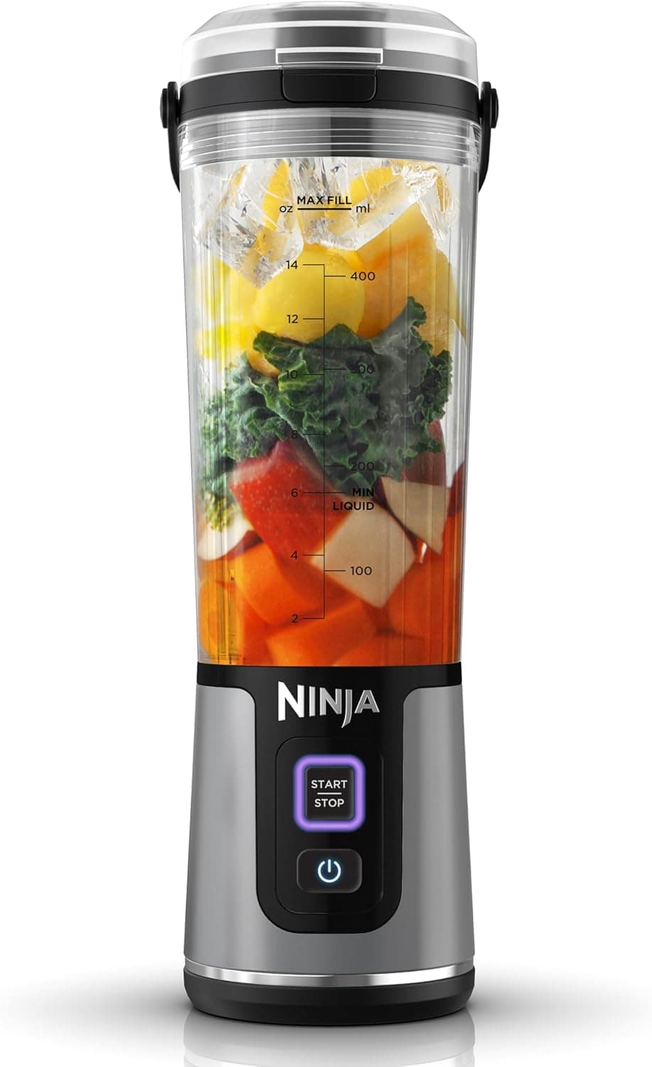 Ninja Blast Liquidificadora portátil, copo de 530 ml com tampa anti-gotejamento e para sorver, mini batedeira sem cabo, recarregável, smoothies, batidos de proteínas, pique gelo e frutas