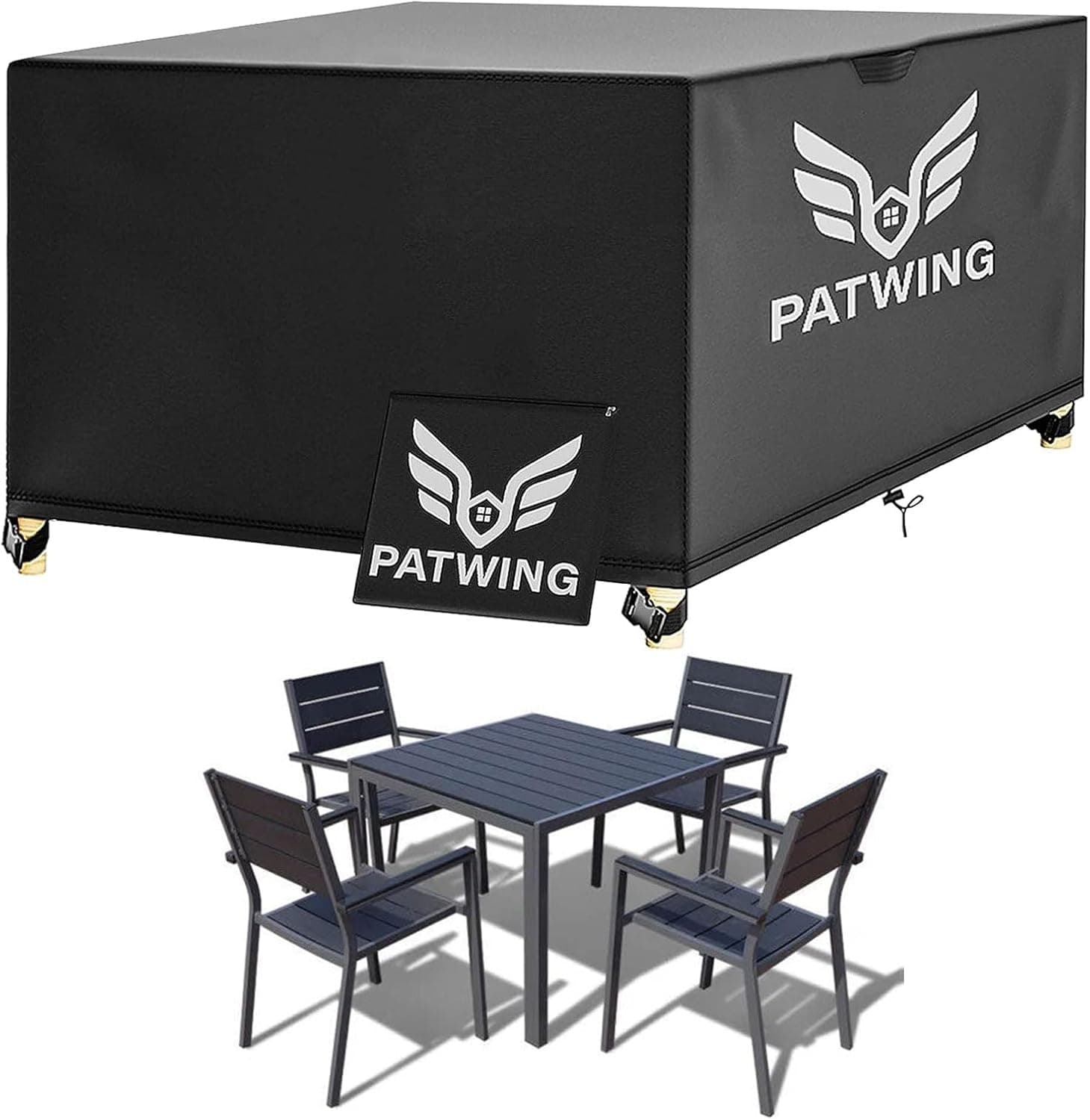 PATWING Capa para móveis de exterior impermeável, 600D Oxford capa de mesa de jardim impermeável, resistente ao vento contra raios anti-UV capa protetora móveis e jardim (180 x 120 x 74 cm)