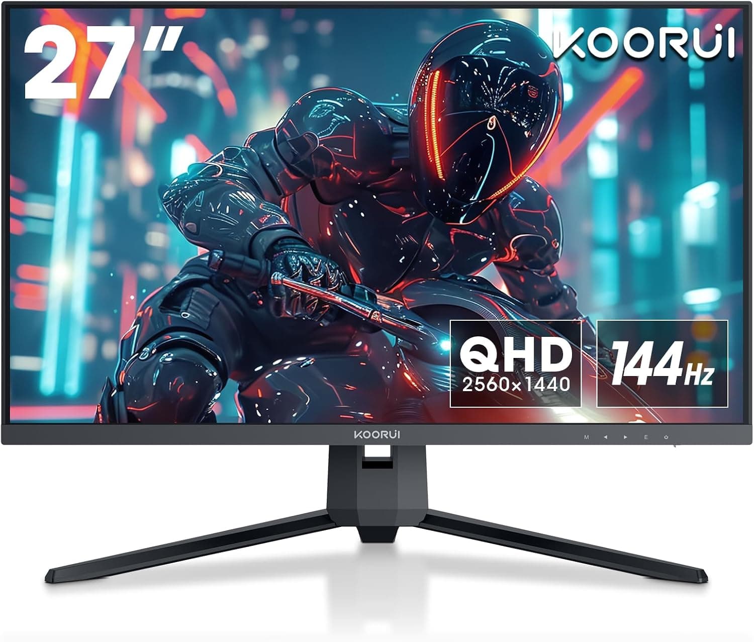 KOORUI Gaming Monitor de 27 polegadas, QHD 2560 x 1440 PC ecrã com tecnologia Adaptive-Sync (VA painel, 144 Hz, 1 ms, DCI-P3 90%, Gsync compatibilidade, VESA, DisplayPort, inclinação ajustável)