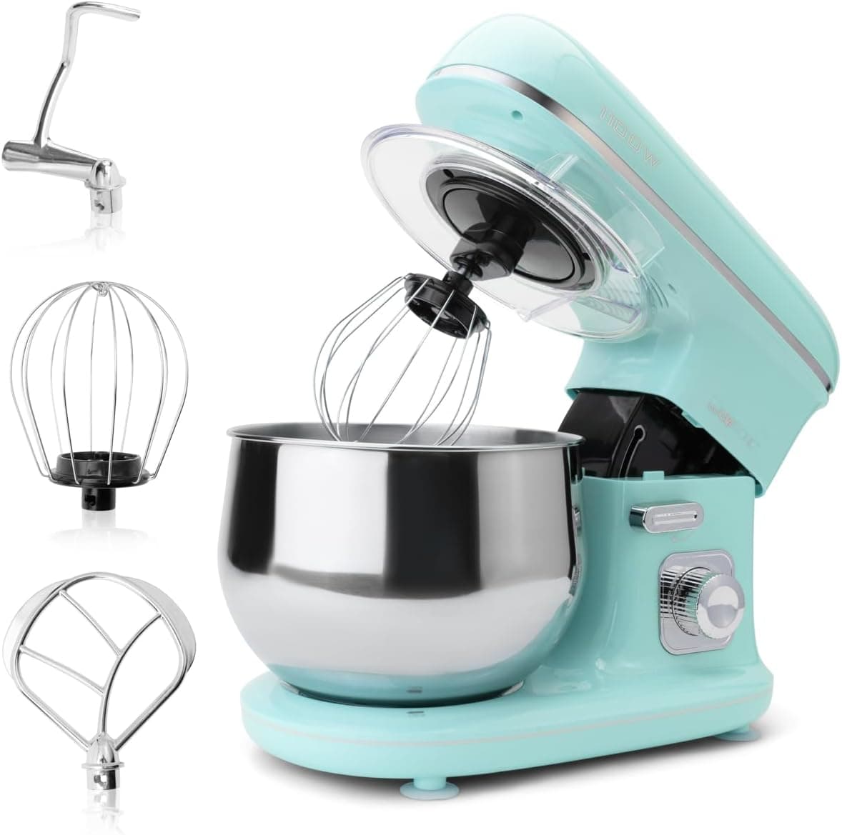 Clatronic KM 3711 - Liquidificadora amassadora pastelaria capacidade de 5 litros, velocidade regulável eletrónica, 1100 W série Rock & Retro estilo vintage, verde menta pastel