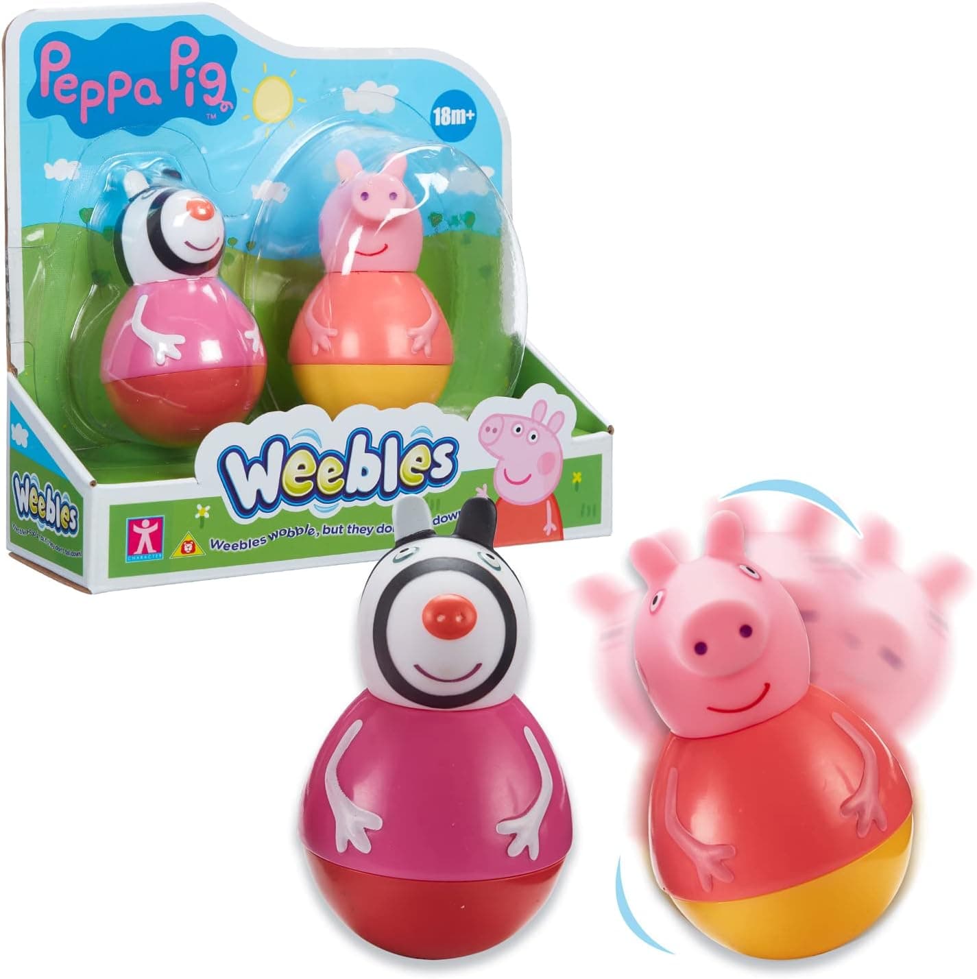 WEEBLES, 2 personagens Peppa Pig, culbuto, brinquedo de despertar, brinquedo para crianças a partir de 1 ano, GIOCHI PREZIOSI, WE0004