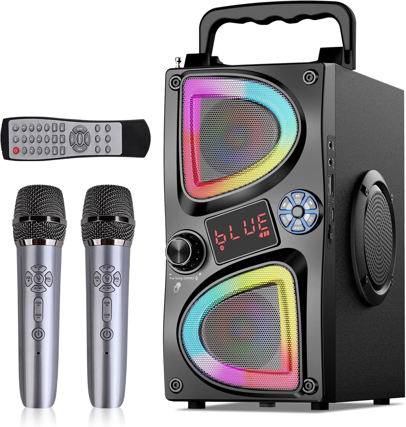 SUPNIU Máquina de karaoke com coluna bluetooth e 2 microfones