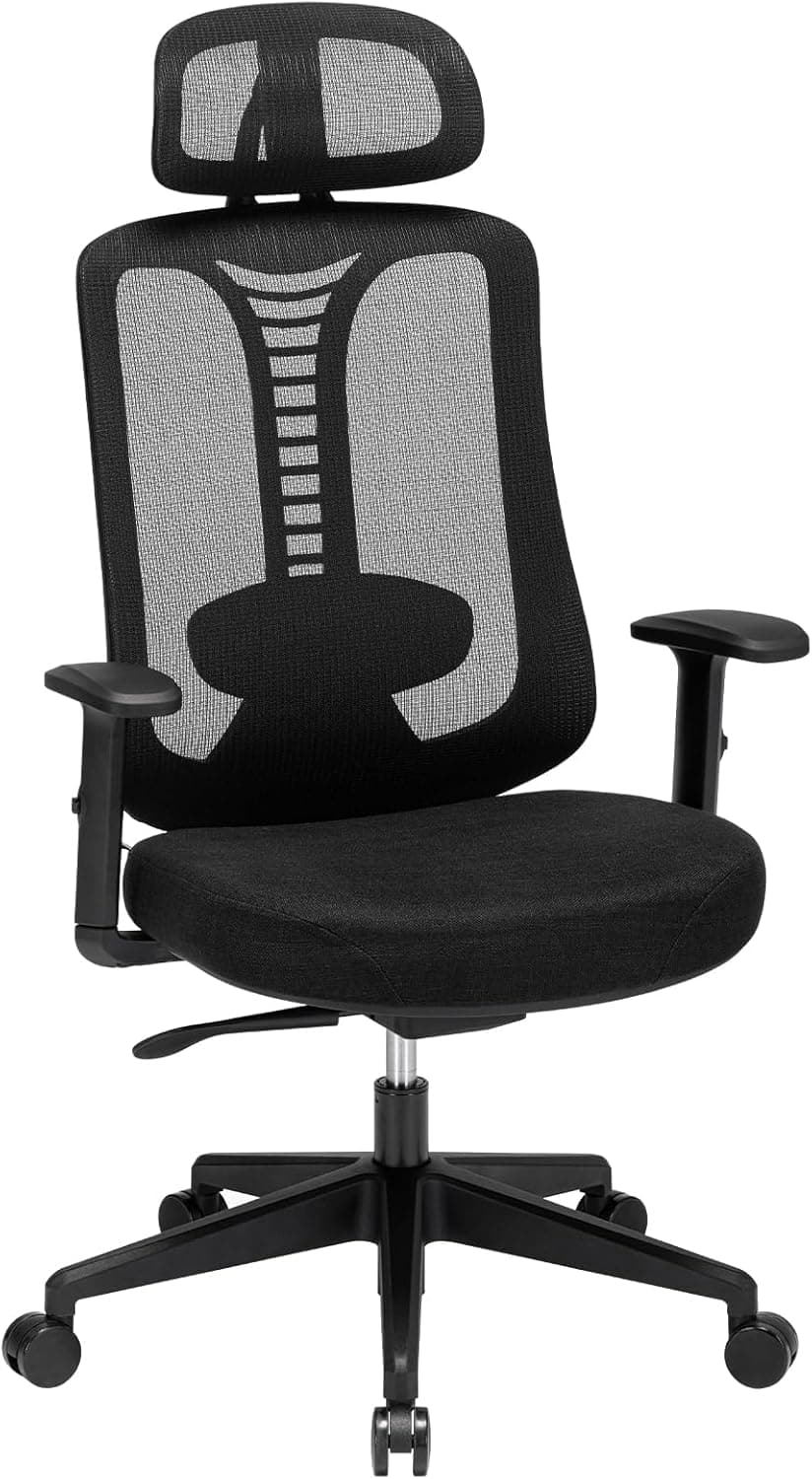 Magic Life Cadeira de escritório ergonómica, cadeira de secretária ajustável de 4 engrenagens, encosto de cabeça 3D e confortável cadeira de computador com apoios de braços (preto)