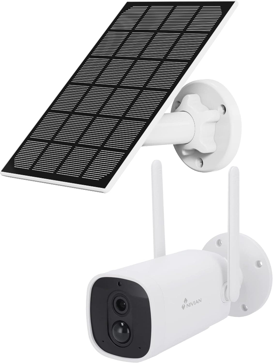 NIVIAN | Câmara de vigilância WiFi exterior com painel solar, deteção de movimento, visão noturna e áudio bidirecional