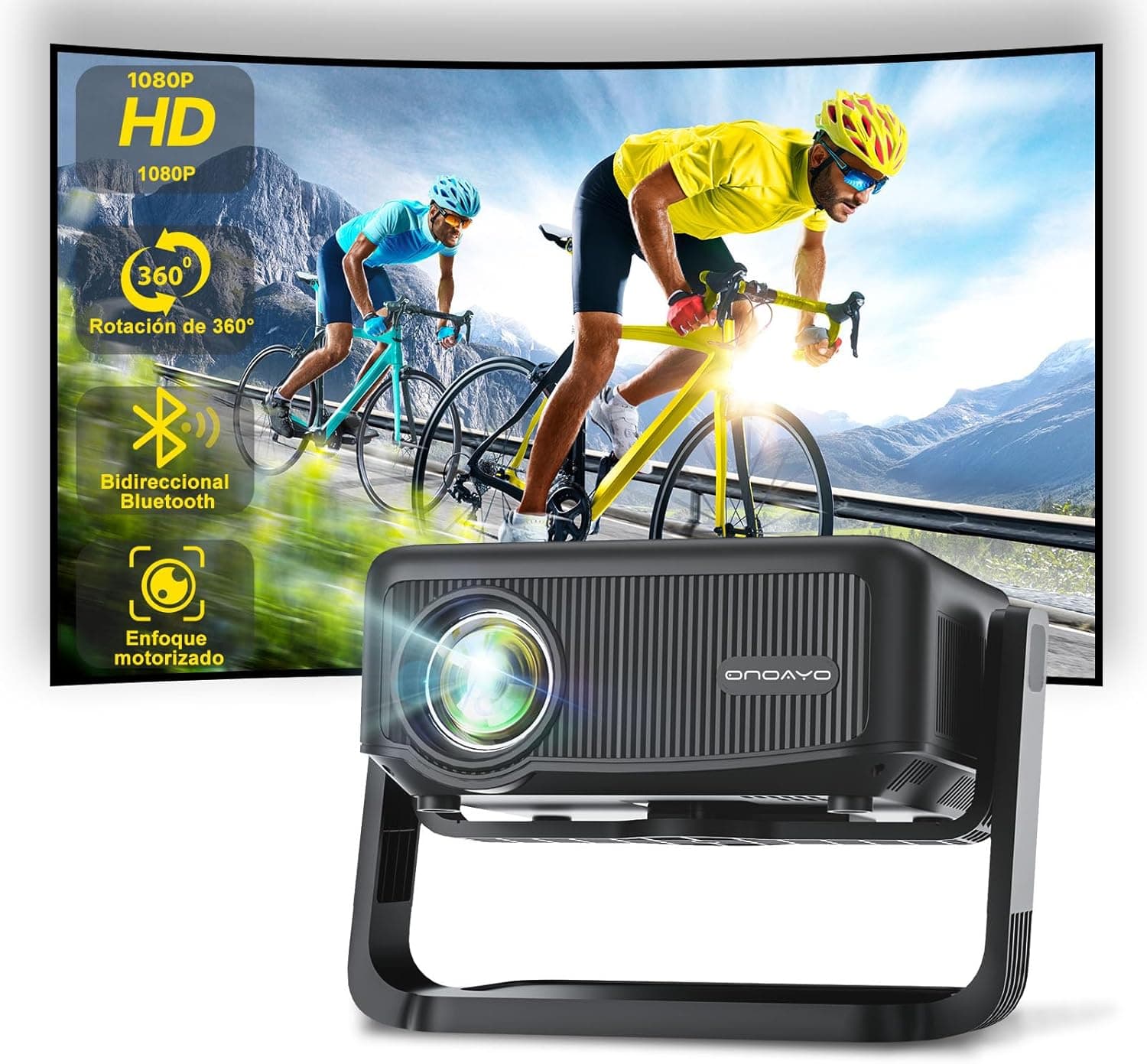 Projetor portátil com rotação de 360° Auto Keystone 20000 L 1080P HD 4K suporte ONOAYO mini projetor WiFi6 BT5.2, Remote Fcous Zoom cinema em casa para iOS/Android