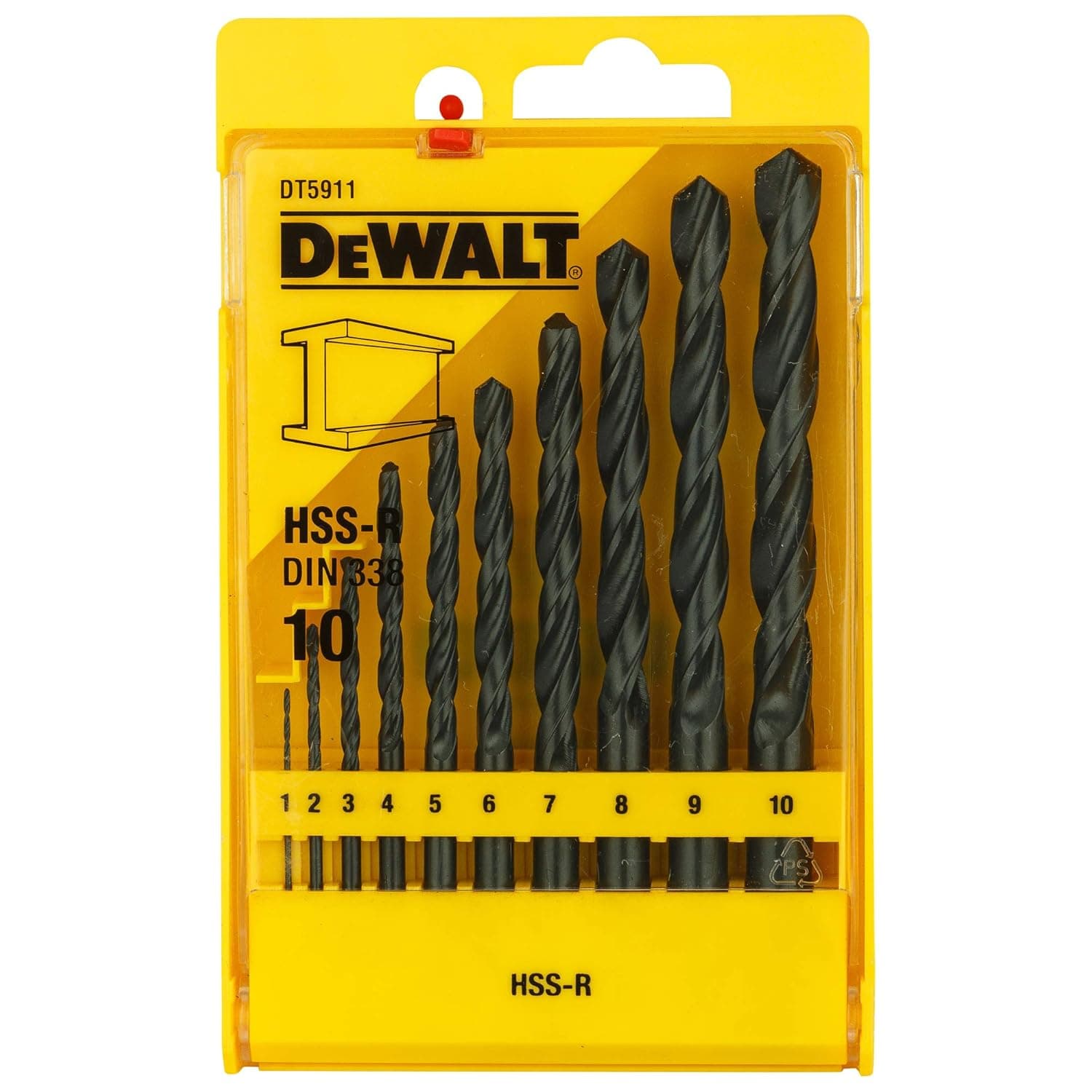 DeWalt dt5911-qz série 338 HSS-R DIN Jobber Set de brocas para metal (10 unidades)