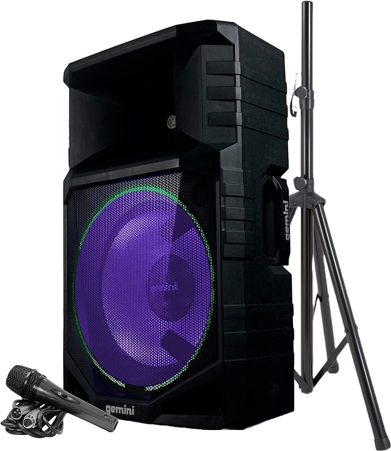 Gemini Sound GSW-T1500PK Sem fios com alimentação ativa de 15 polegadas Woofer, Bluetooth 1500 watts à prova de intempéries LED luzes de festa ao ar livre alto-falante, rádio USB