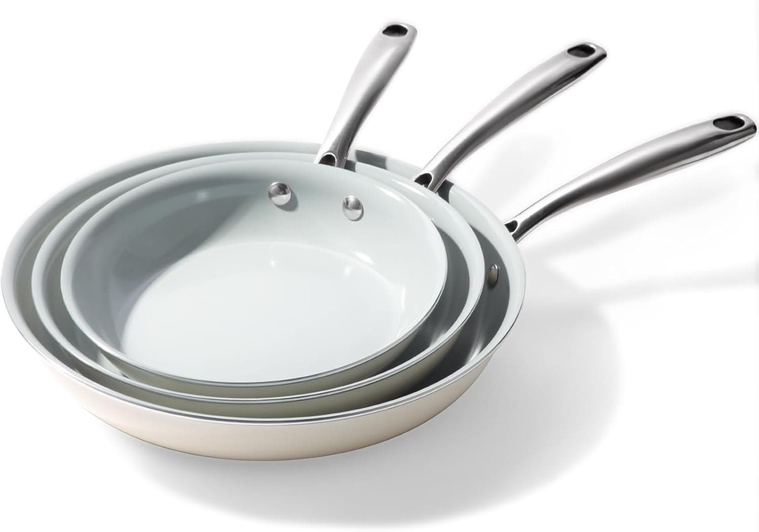 Cookersway Conjunto de frigideiras de cerâmica antiaderente, frigideira de cerâmica, 20, 24, 28 cm, conjunto de frigideiras de cerâmica para indução, sem Ptfe