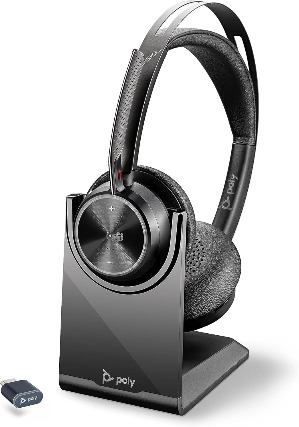 Auricular sem fios Poly Voyager Focus 2 UC com microfone e suporte de carregamento - cancelamento ativo de ruído (ANC) - conexão Bluetooth ao PC/dispositivo móvel - funciona com Teams (certificado) 