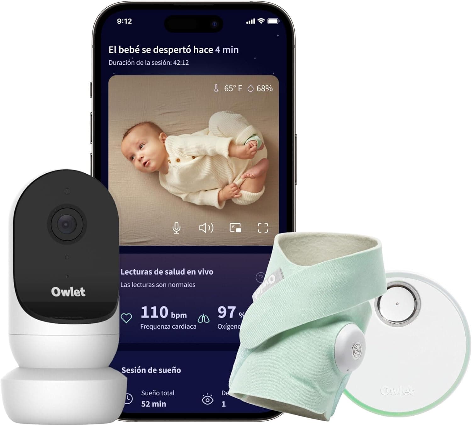 Owlet Dream Duo 2 - Vigilador de bebés inteligente: Dream Sock e Owlet CAM 2 - Acompanhamento de leituras de saúde e vídeo ao vivo - Mint